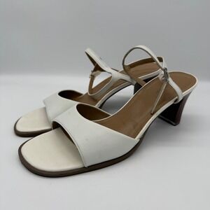 Naturalizer Womens White Leather Ankle Strap Block Heel Sandals Open Toe 8.5N